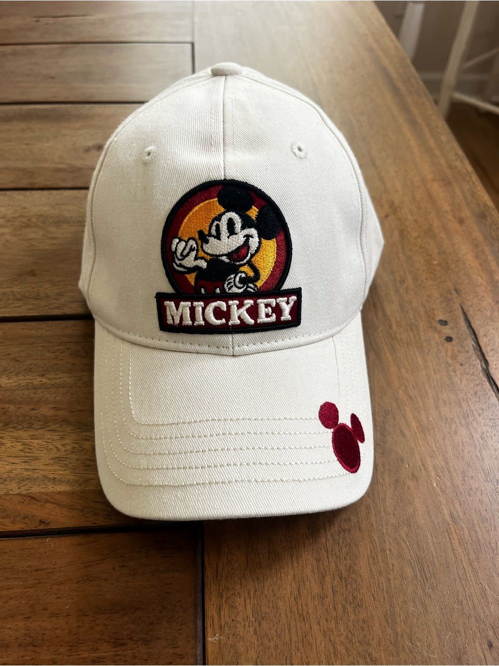 Mickey Mouse Embroidered Baseball Cap - Cream with Red Accent
